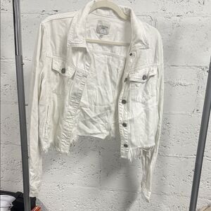 HIDDEN Jeans Denim White Jacket Size Medium Distressed Bottom - Long Sleeve